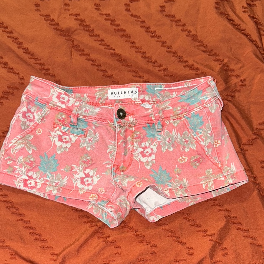 Bullhead Pink and Blue Floral Jean Shorts